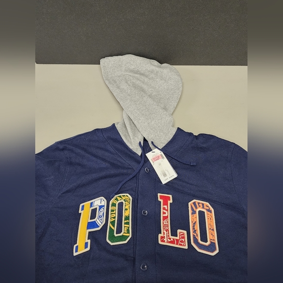 Polo Ralph Lauren Men's Navy Logo Graphic Baseball Hooded T-Shirt Size M - Picture 4 of 15
